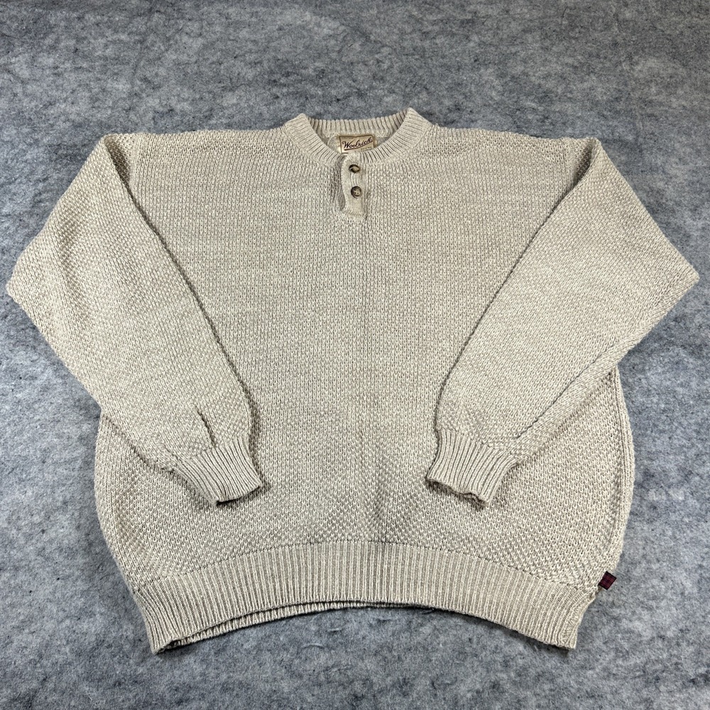 Vintage Woolrich Henley Pullover Dad Sweater Men's XL Sand Rugged Grandpacore